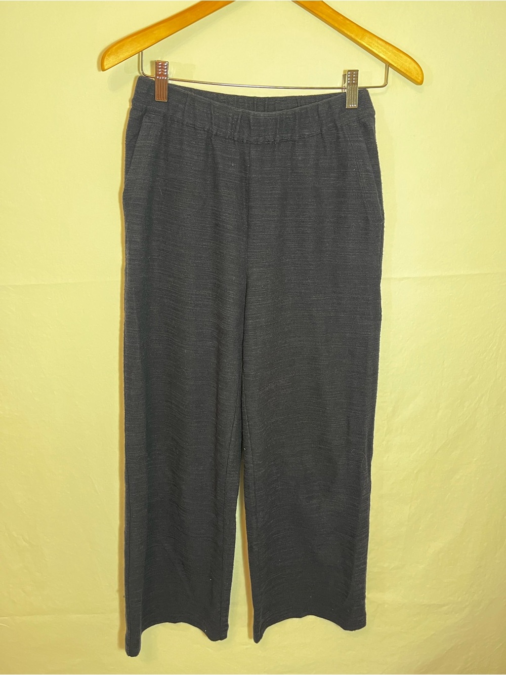 Talbots Petite Pull-On Wide Leg Pants Navy Cotton Blend Knit Crop Trouser Size P